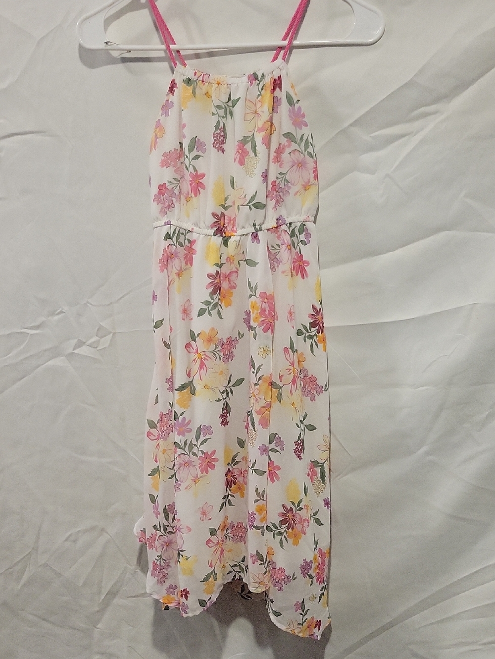 H&M White Floral Sundress with Pink Straps
